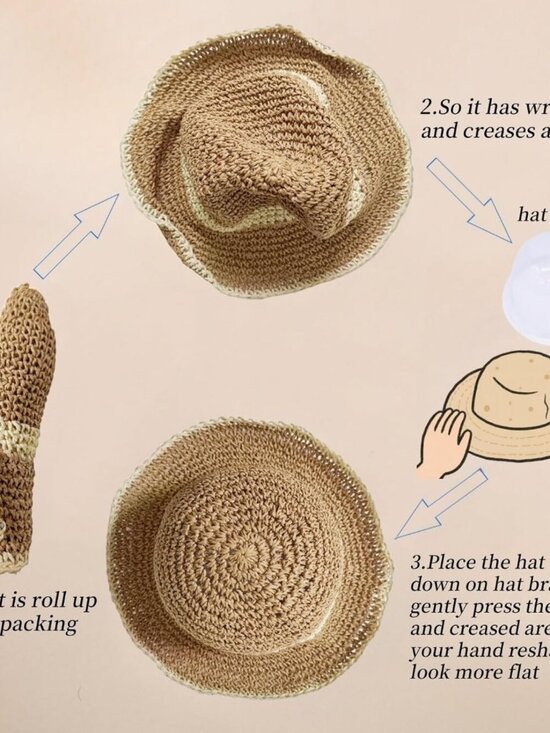 Women Foldable Summer Wide Brim Packable Hat Travel Straw Fedora Hat Khaki Beige main image 5
